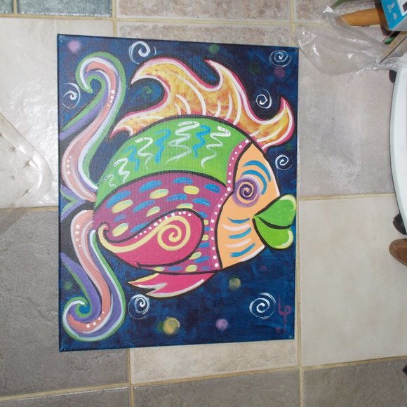 "Fish" acrylic painting 16x20 inches - Picture 3 of 3